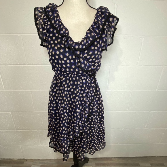 H&M Navy Black and White Dot Dress Flutter Sleeves - Picture 1 of 12